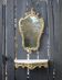Console and its vintage mirror, brass and marble wall console, rococo style brass mirror
