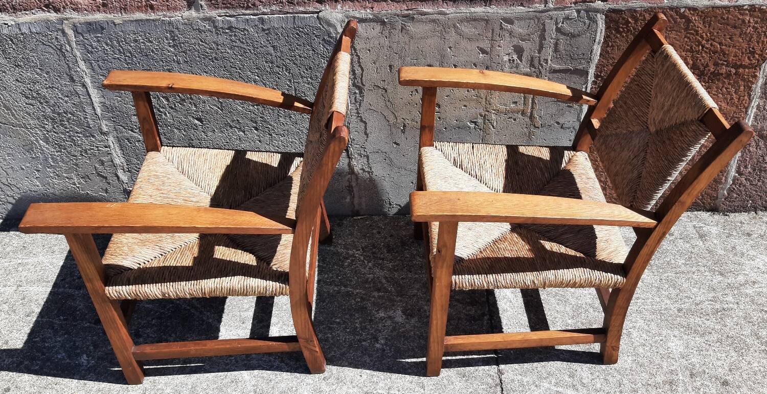 Paire de fauteuils paille (Josep Torres Clavé, 1936)