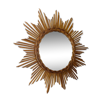 Miroir soleil en rotin