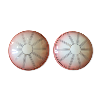 Round wall lamps or glass ceiling lamps circa 1950