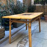 Vintage bamboo, rattan and Vallauris tiles table