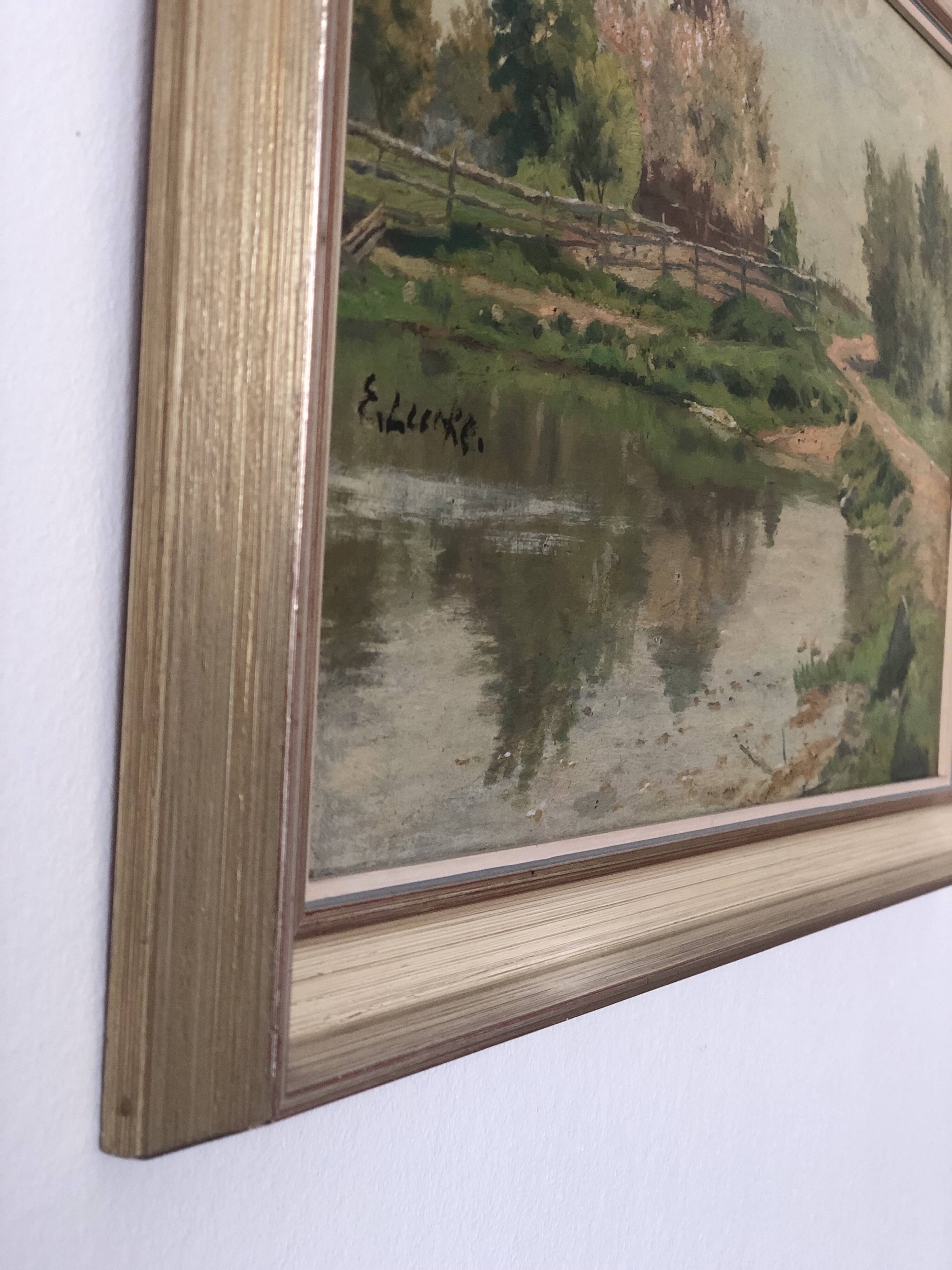 Vintage Original Landscape Oil Painting: Countryside Cottage Art