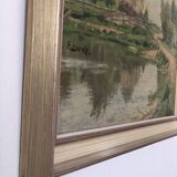 Vintage Original Landscape Oil Painting: Countryside Cottage Art