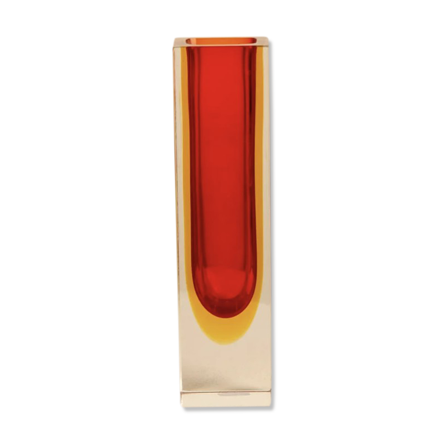 Red "Square" vase by Flavio Poli for Seguso 70's