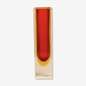 Red "Square" vase by Flavio Poli for Seguso 70's