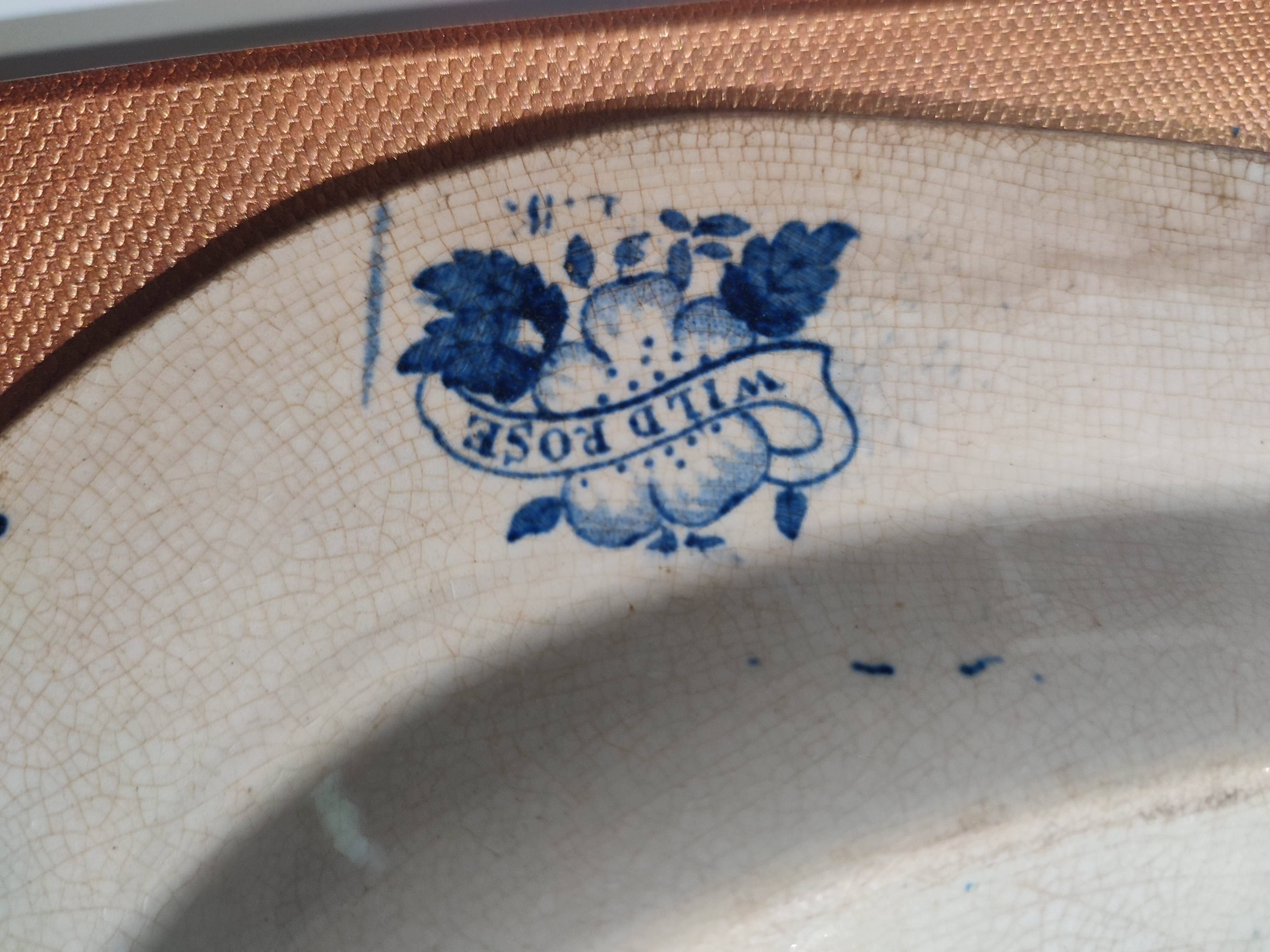 Antique serving platter in English earthenware 1850 Wild Rose