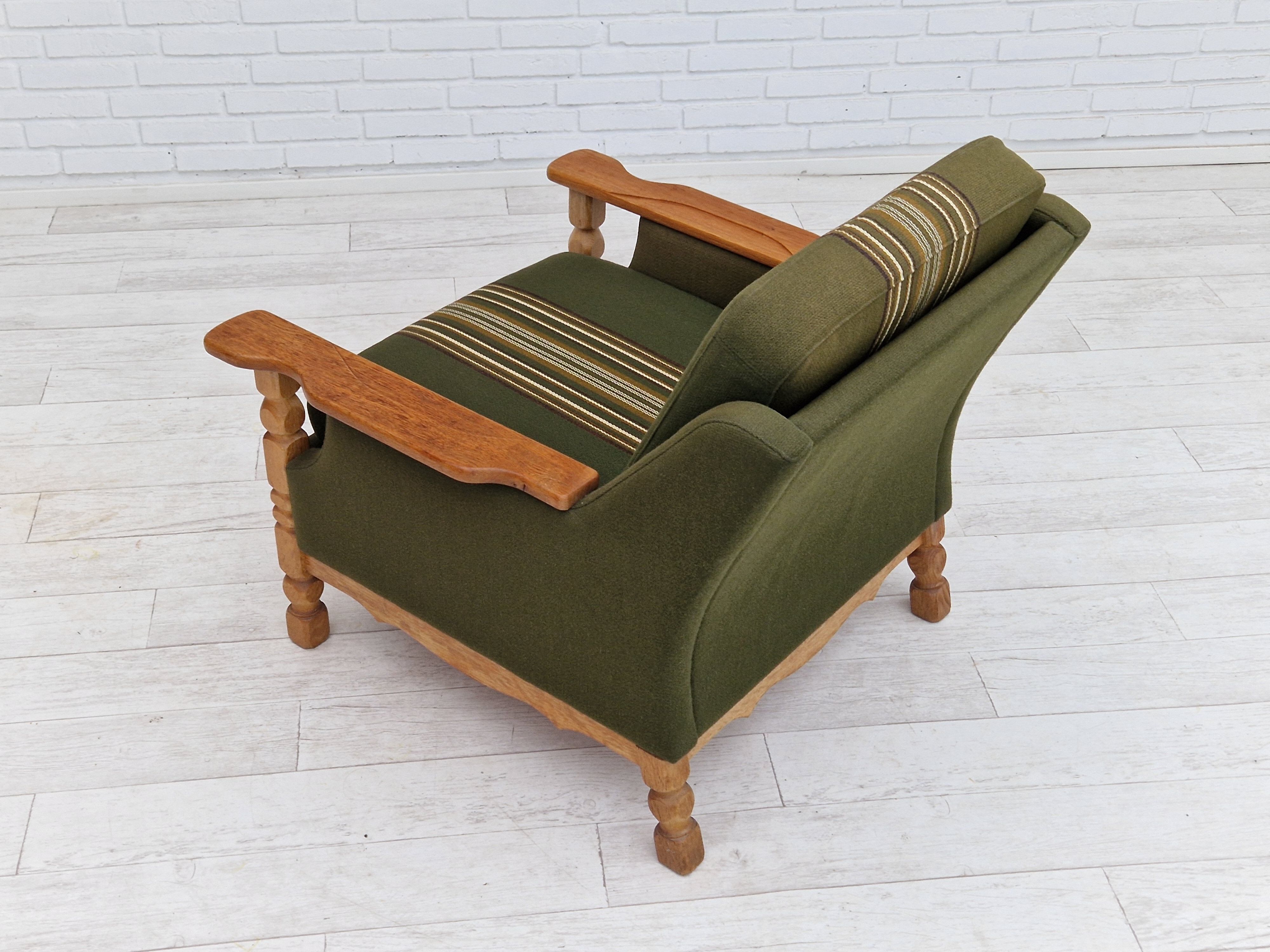1970s, Danish design, lounge chair in green furniture wool, oak wood