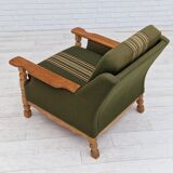 1970s, Danish design, lounge chair in green furniture wool, oak wood