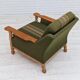 Fauteuil en laine verte et bois de chêne