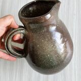 Brown handcrafted stoneware pitcher, natural finish, rustic style
