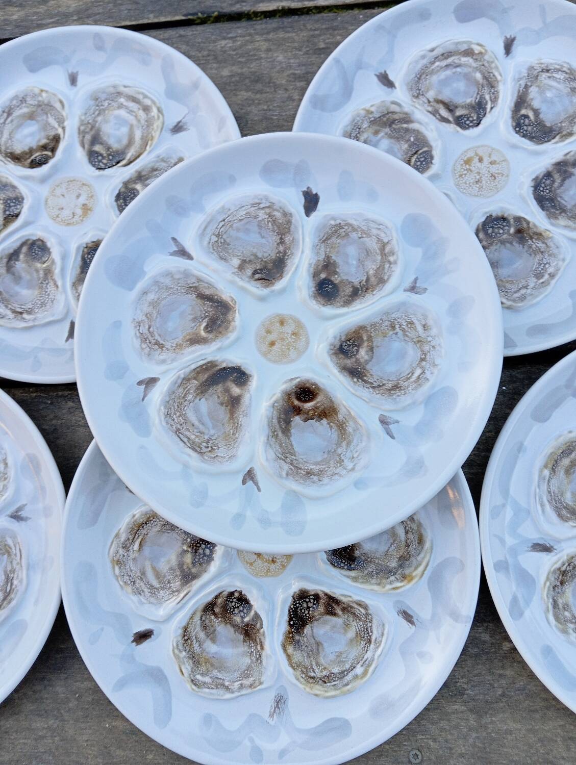 6 St Amand oyster/shellfish slushie plates, 1950s