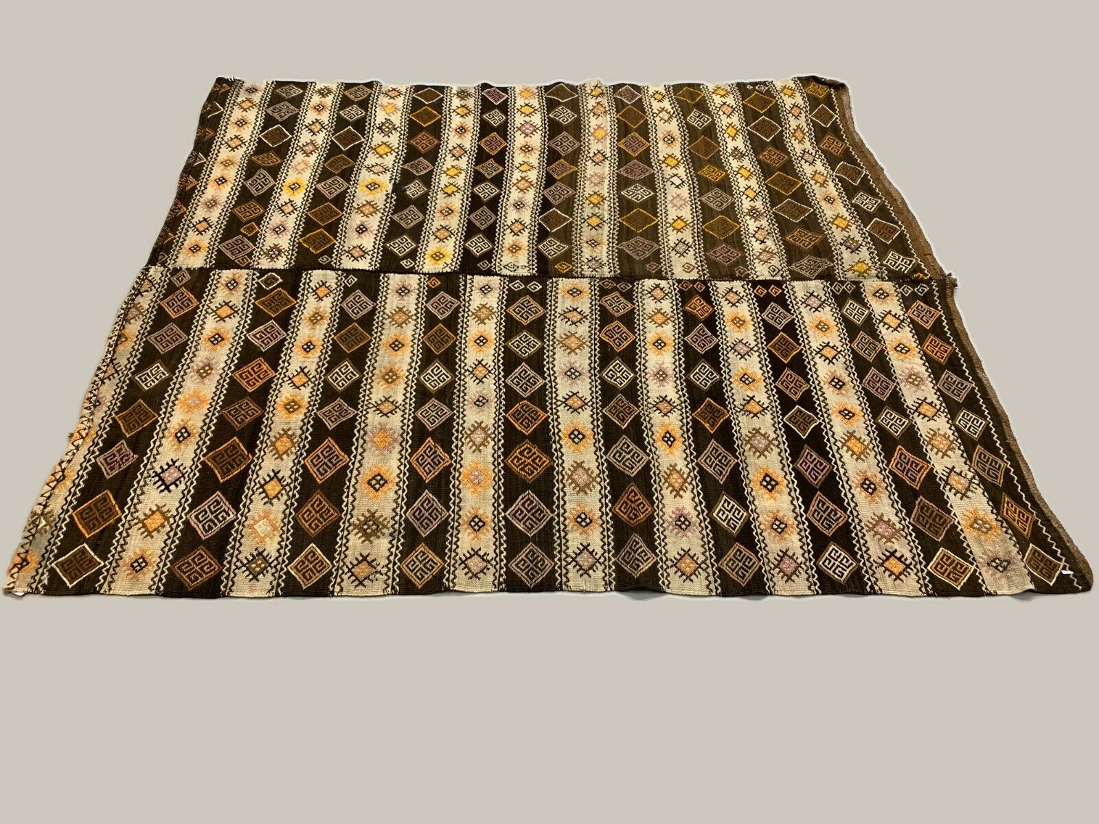 Vintage Turkish Kilim 222x190 cm wool kelim rug Beige, Brown, Black, Large