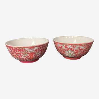 Lot deux bols rouges porcelaine Chine XXème