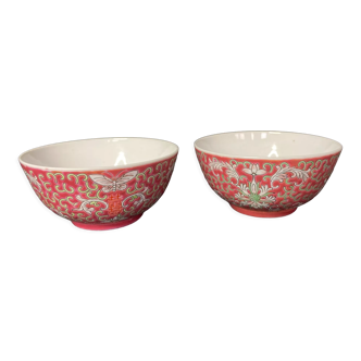 Lot deux bols rouges porcelaine Chine XXème