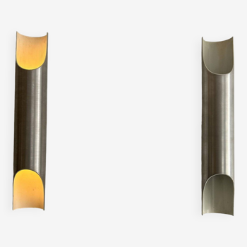 Pair of vintage Fuga wall lights by Raak, brushed aluminum, Netherlands 1970s