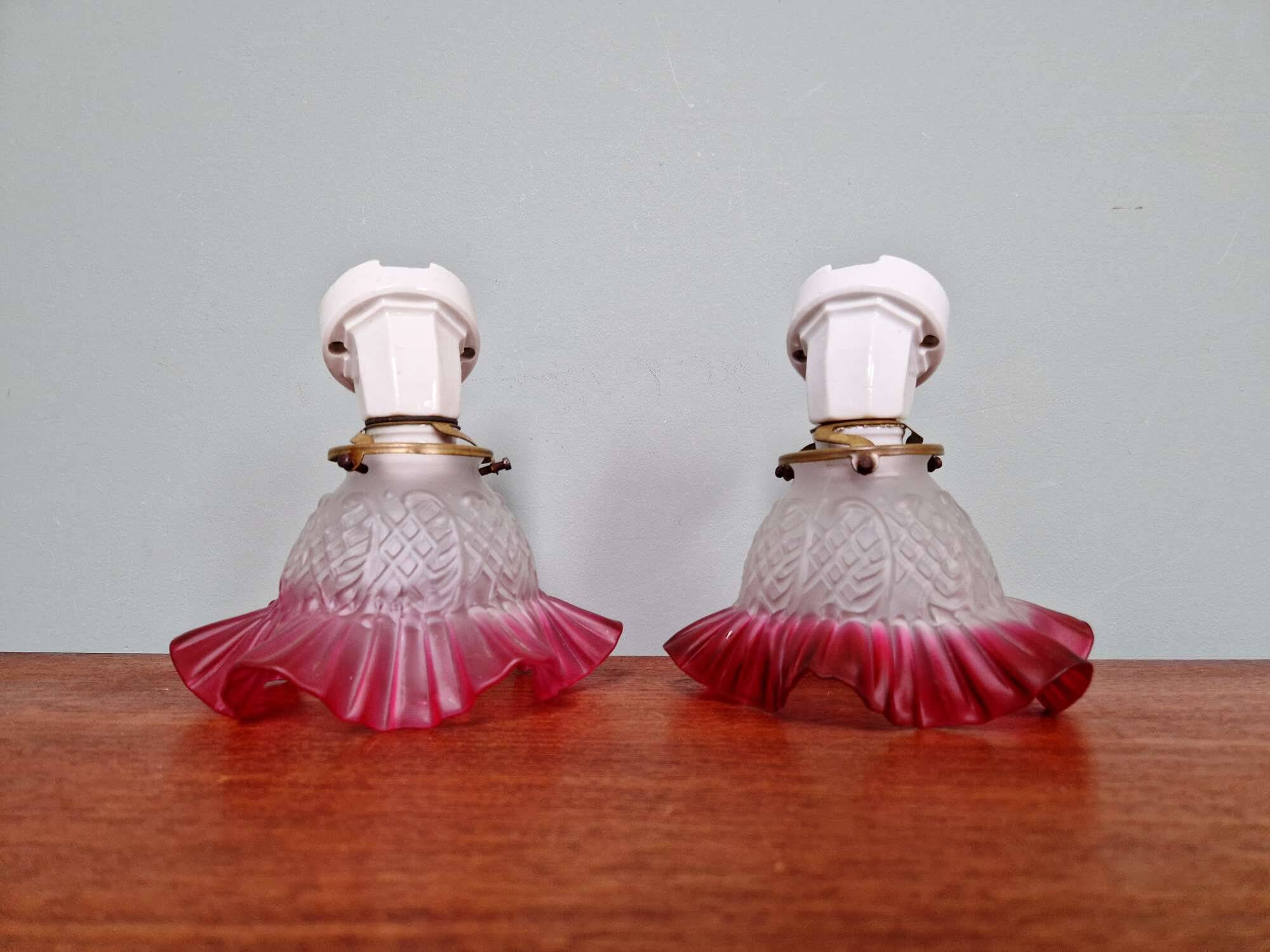 Pair of porcelain and scalloped glass wall sconces, 1920s-30s