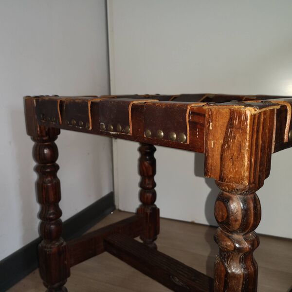 tabouret stool cuir brutaliste espagnol vintage 1960's
