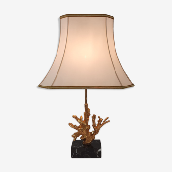 Lampe de table - forme de corail - marbre et métal doré