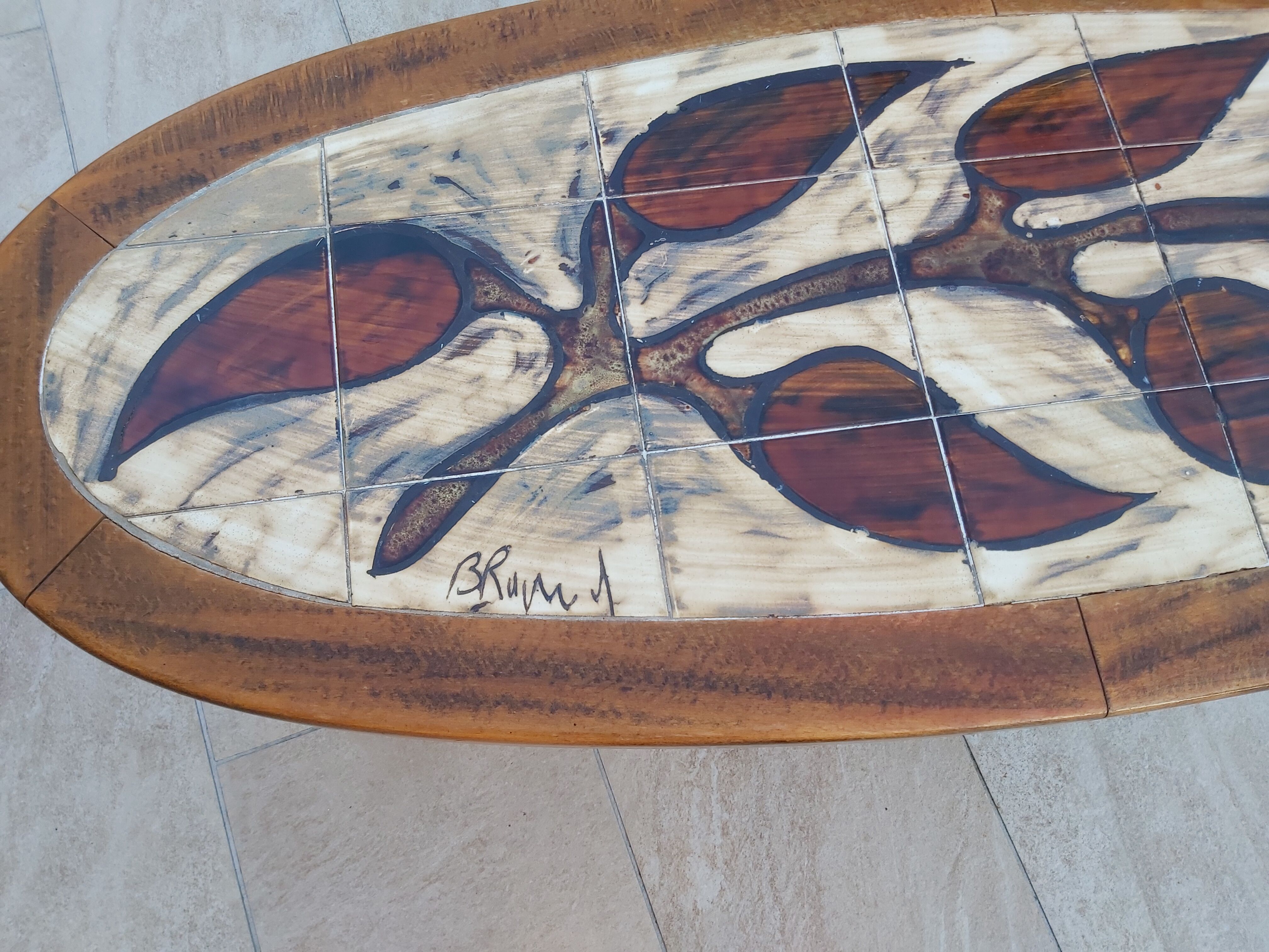 Ceramic oval coffee table signed