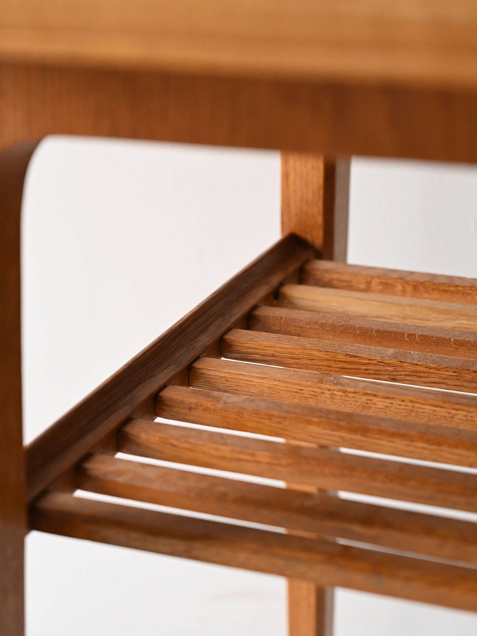 1960s Scandinavian oak coffee table with slatted shelf
