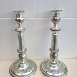 Antique silver-plated metal candlesticks
