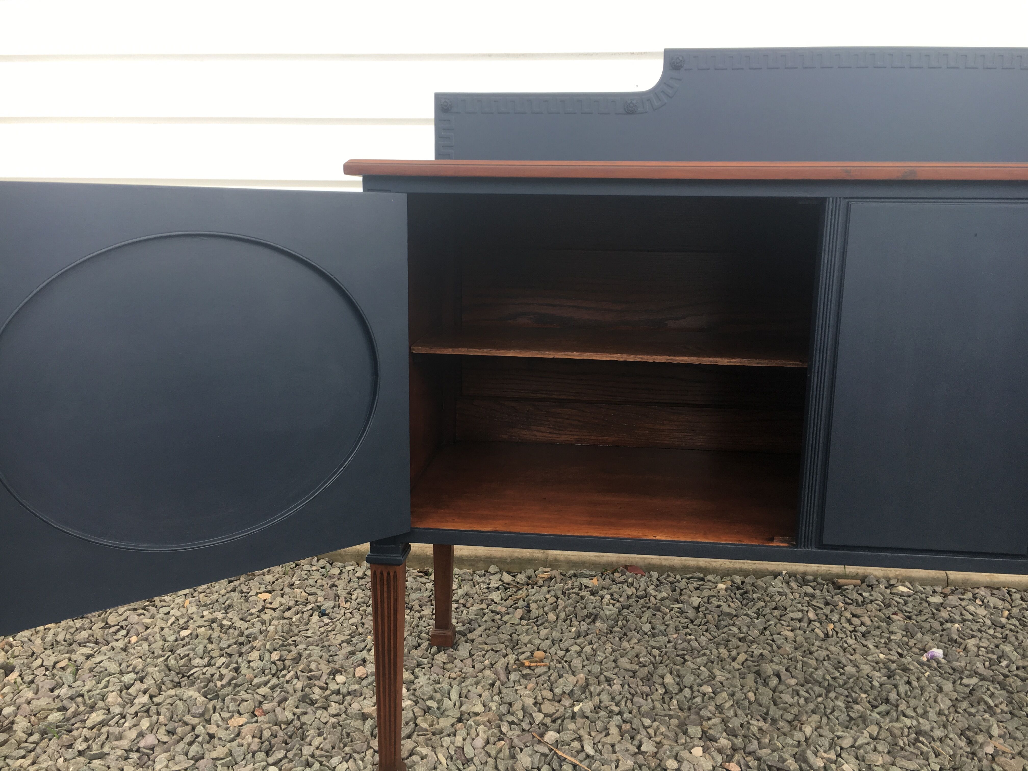 Vintage dark blue hand painted regency style buffet