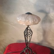 1930 wrought iron lamp, opaline lampshade, Clichy, very beautiful, 39x20