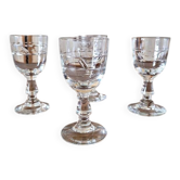 Verres à liqueur (digestif) vintage en verre gravé, décor géométrique