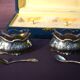 Pair of Art Nouveau Solid Silver Salt Bowls and Spoons
