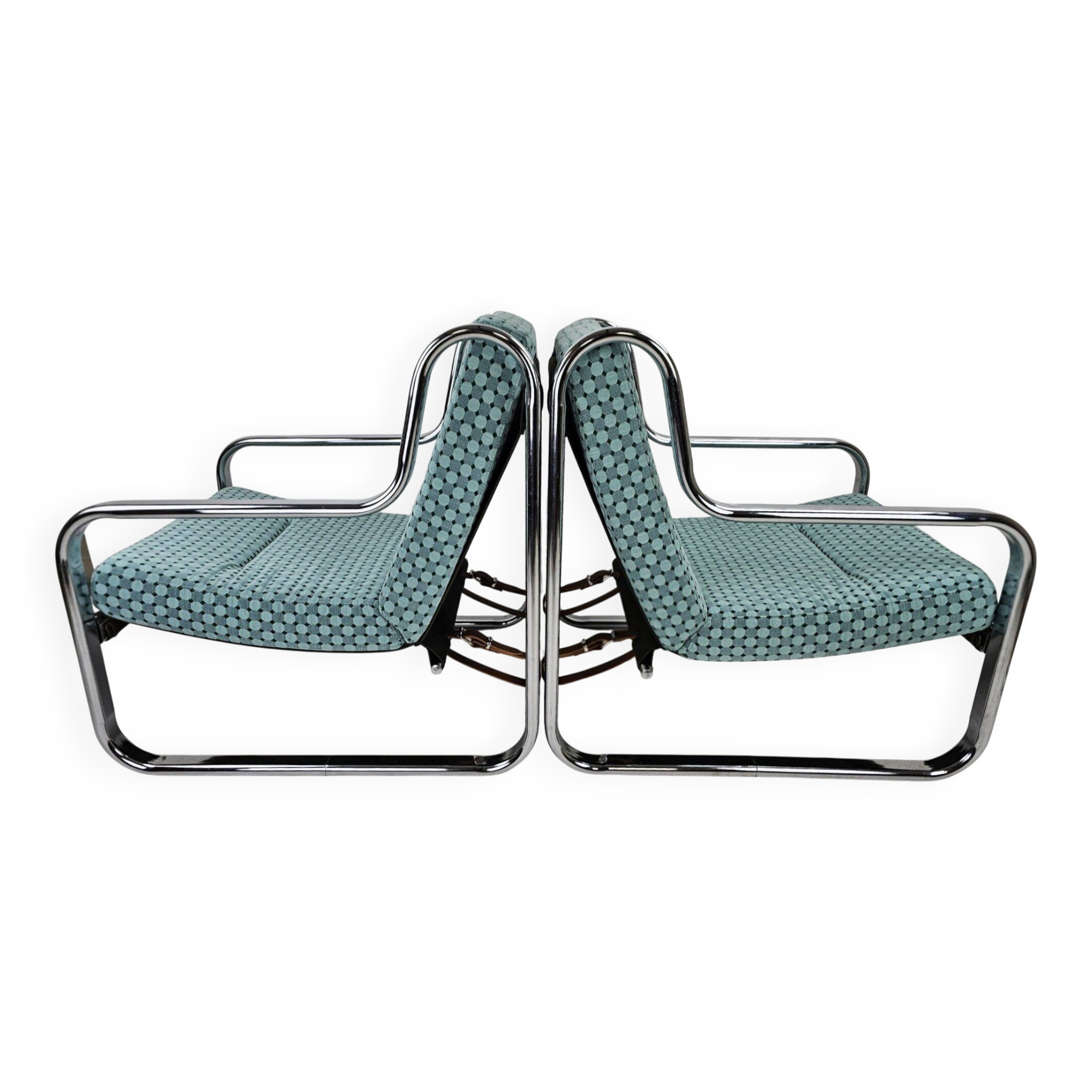 Set of 2 Italian chairs in chrome frame and completely reupholstered