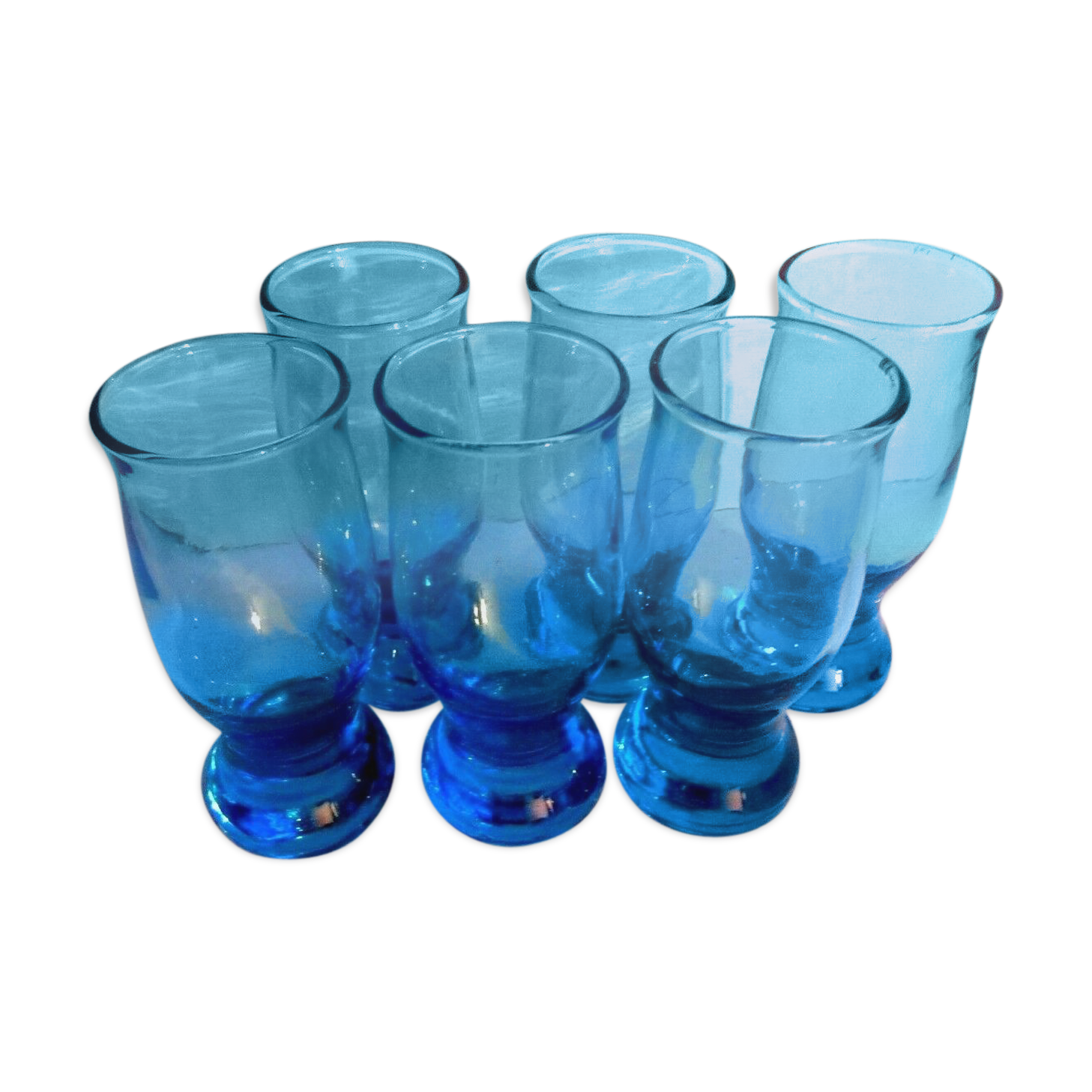6 old blue glasses, vintage Art Deco