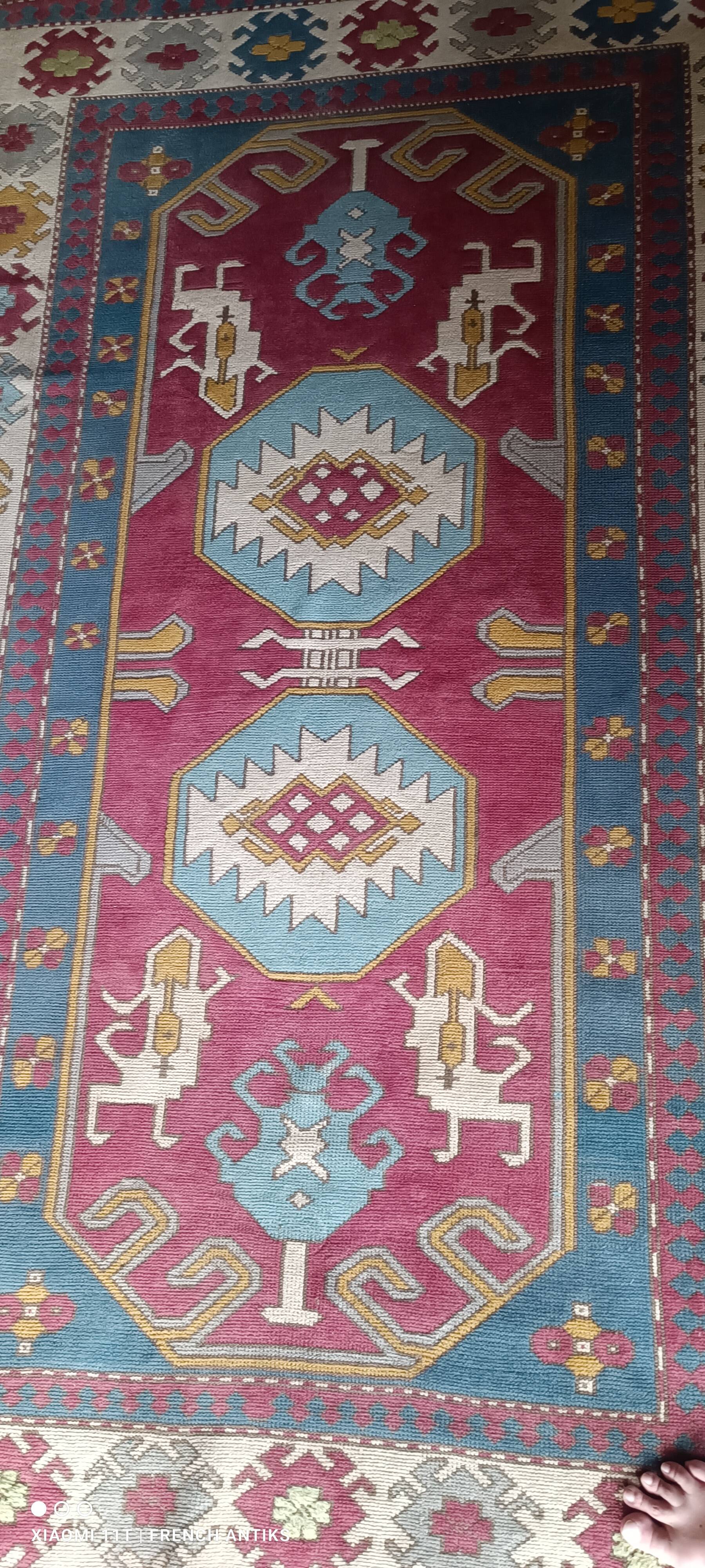 Tapis Sinkiang de chine, vintage des années 1980. Travail artisanal