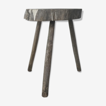 Old brutalist solid wood stool