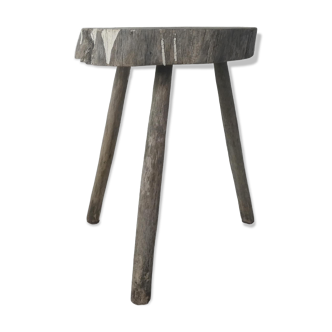 Old brutalist solid wood stool