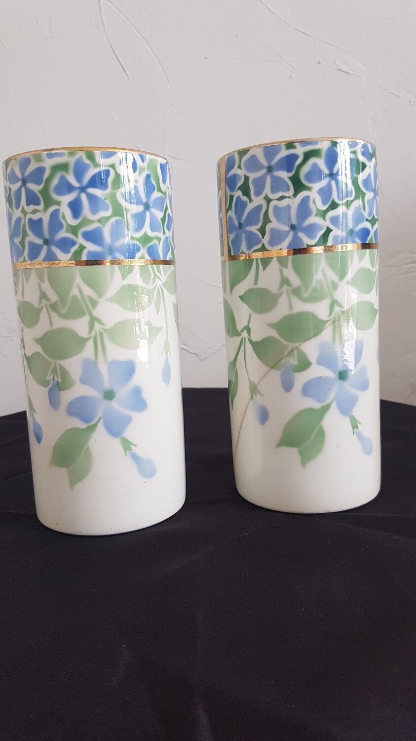 Pair of vases earthenware Keller Guérin Lunéville Periwinkle model
