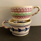 Pair of ceramic cups including a mustache cup for gentleman
