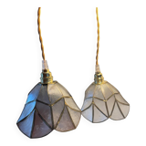 Pair of portable lamps in mother-of-pearl and brass