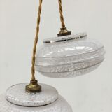 Pair of white clichy glass pendant lamps