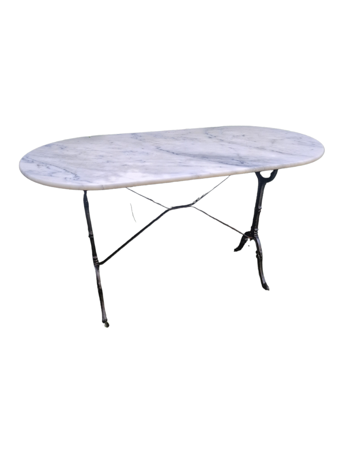 Oval bistro table white marble and wrought iron