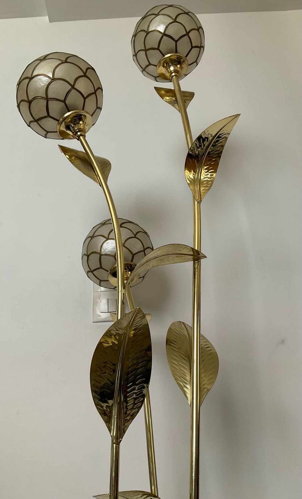 Vintage brass and mother-of-pearl floor lamp from the 70s