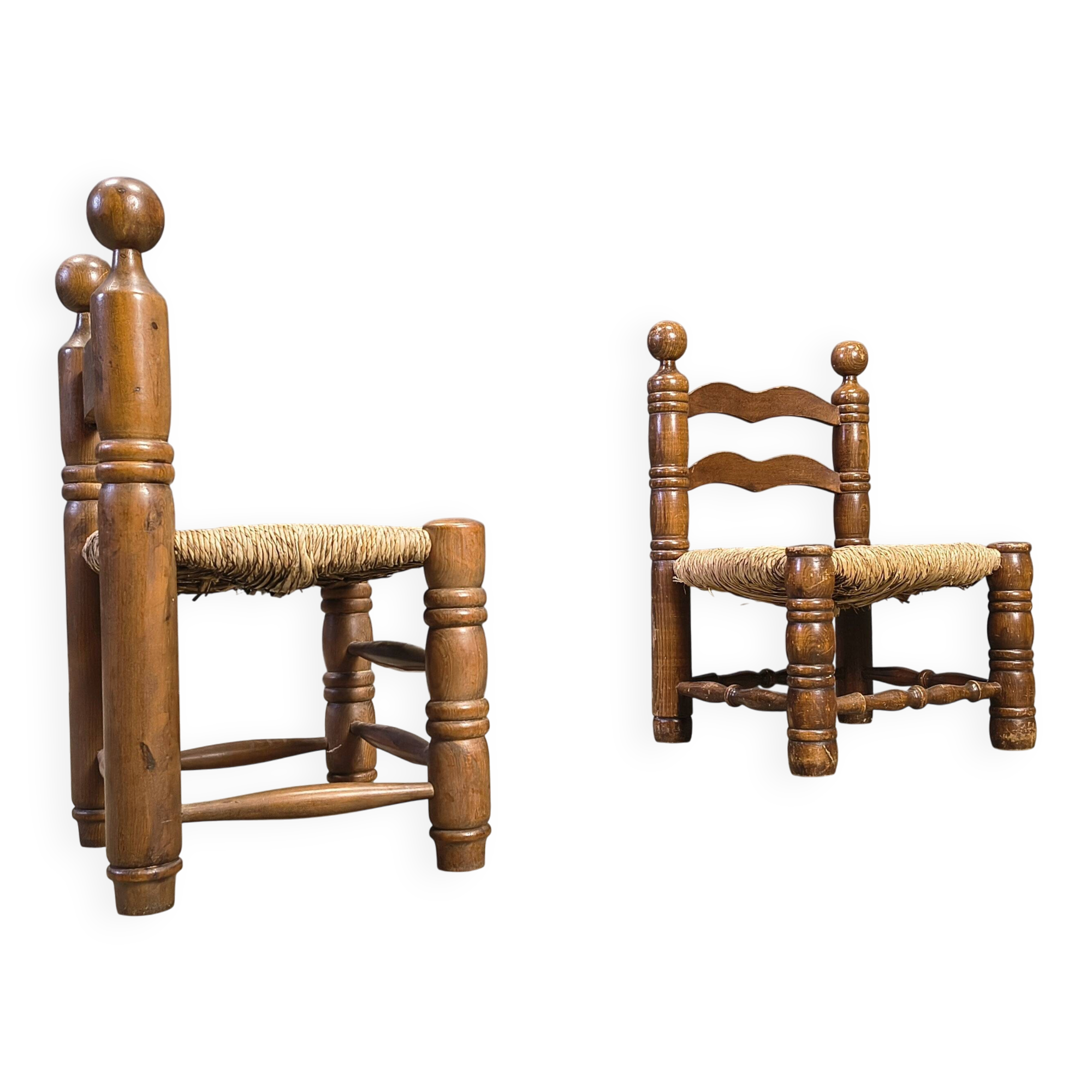 Chaises pour enfants brutalistes de Charles Dudouyt (attribuées), ensemble de 2, années 1960.
