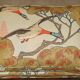 Antique banquette with cluster and ball feet, window seat in Mulberry Flying Ducks fabric.