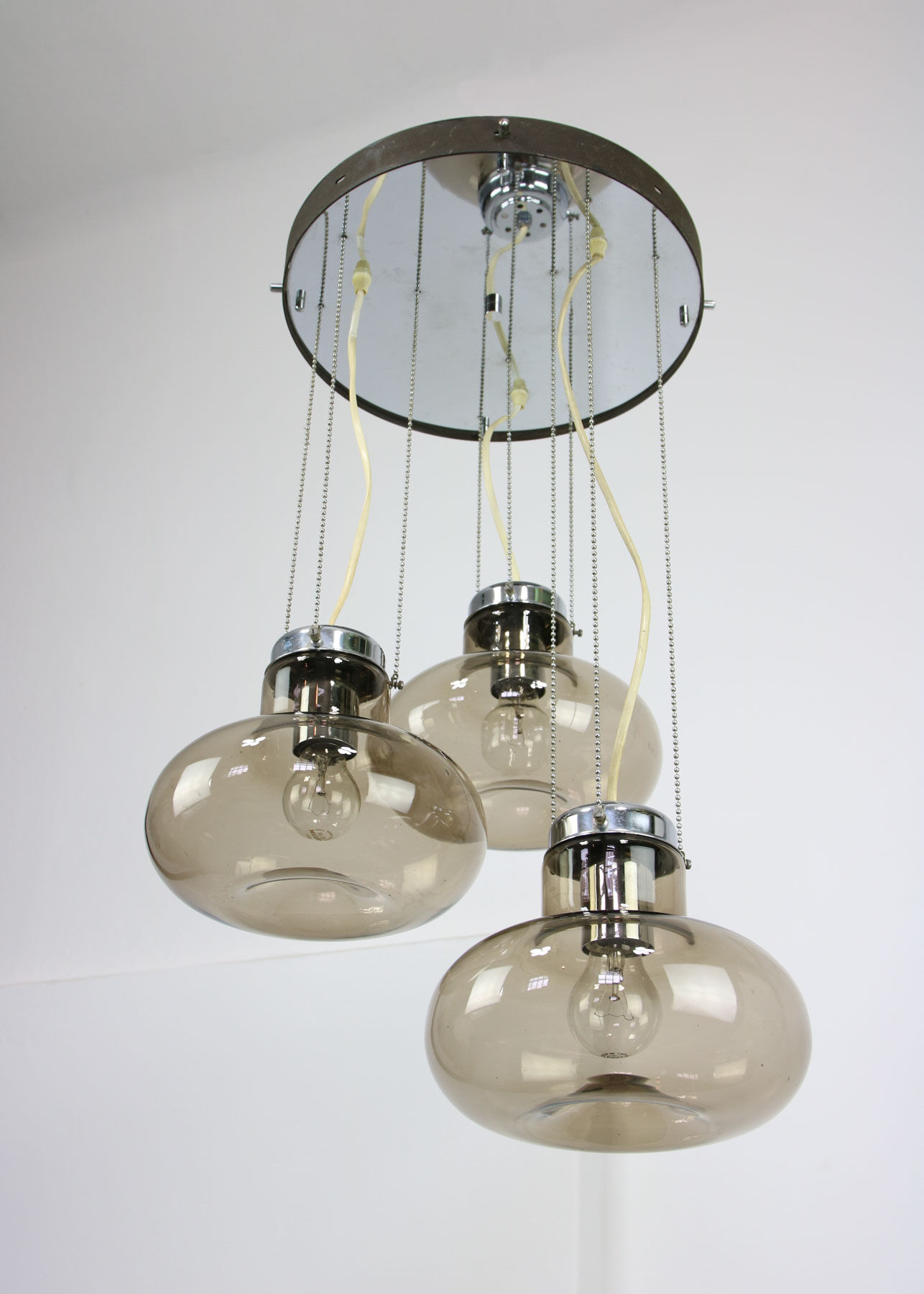 Vintage italian smoked glass chandelier, 1970s