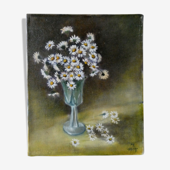 Tableau, huile sur toile, bouquet de fleurs