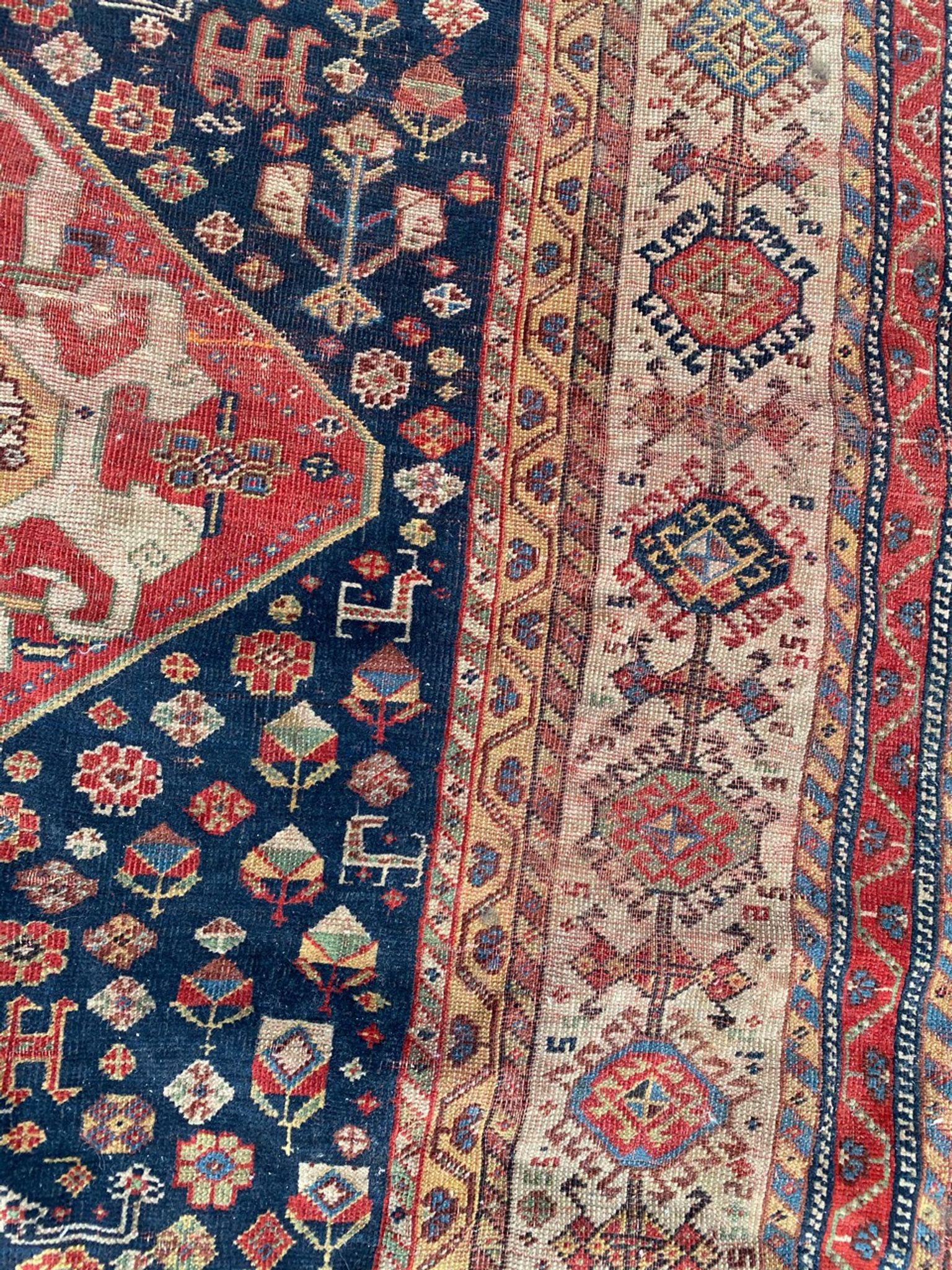 Ancient Persian carpet ghashghai 120x212cm