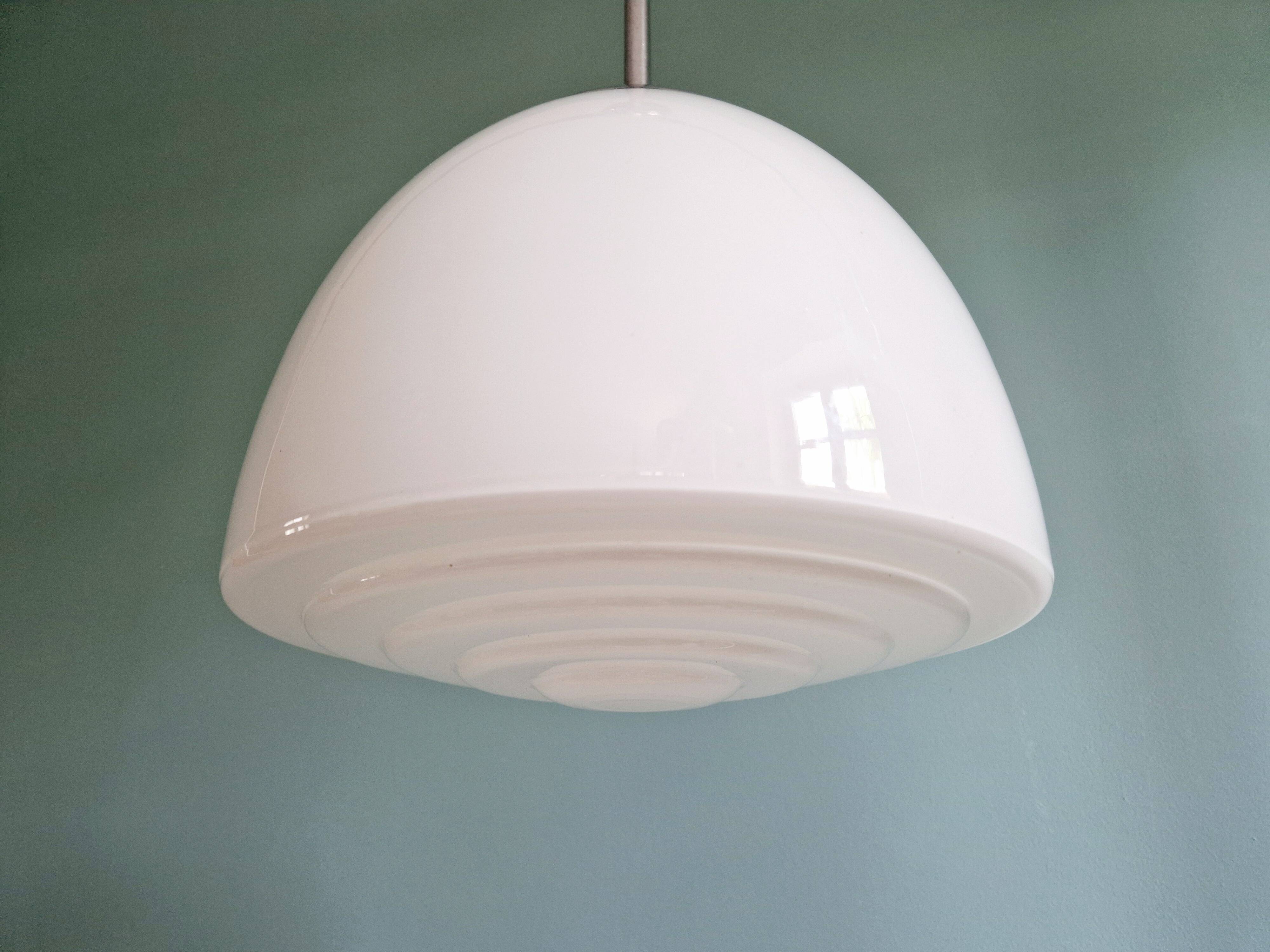 Art Deco pendant light in white opaline glass, 1920s-30s