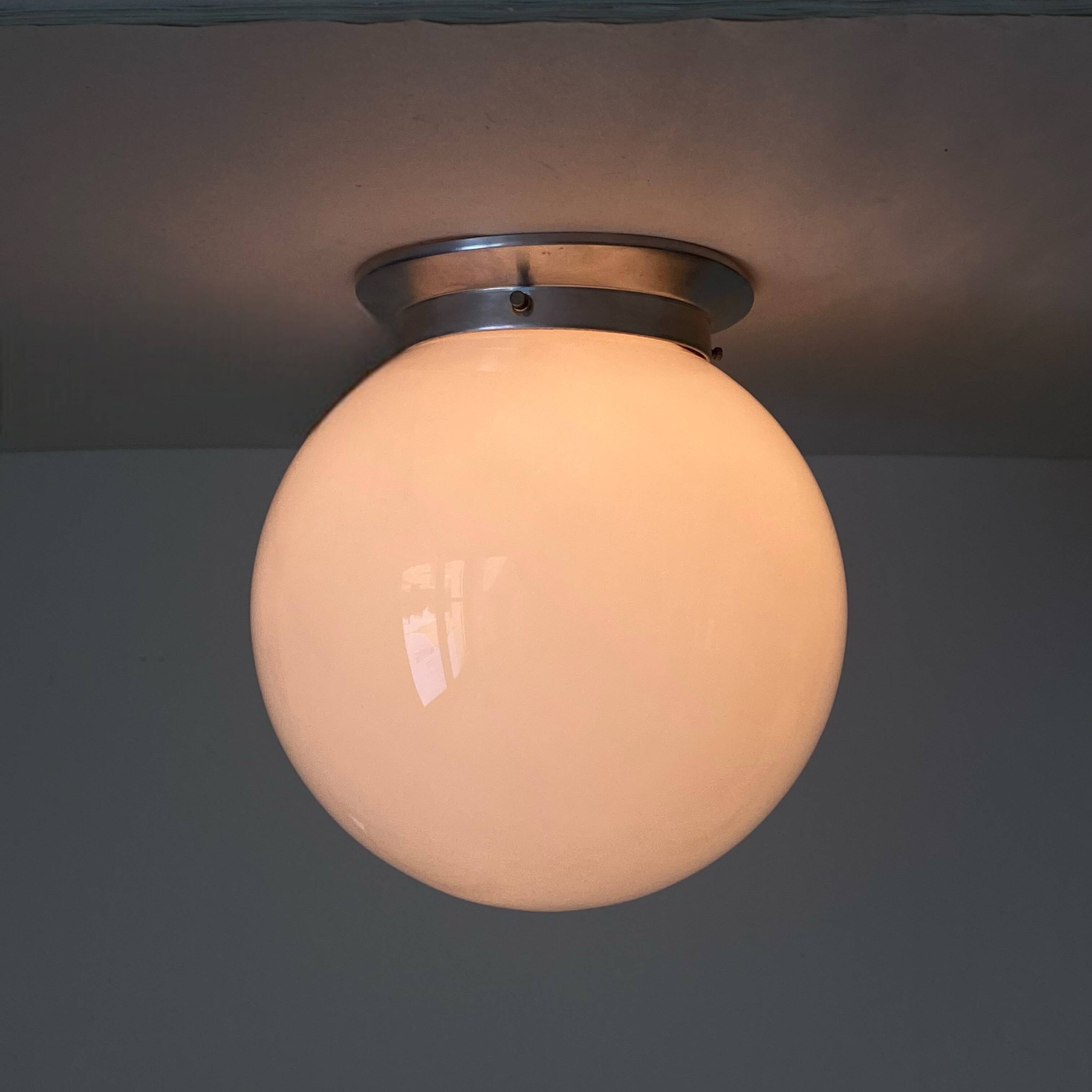 White opaline glass globe ceiling light, wall light, aluminum mounting