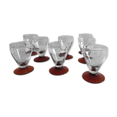 Lot service de 8 verres anciens à facette à porto ou vin cuit verre soufflé pied ambré années 50
