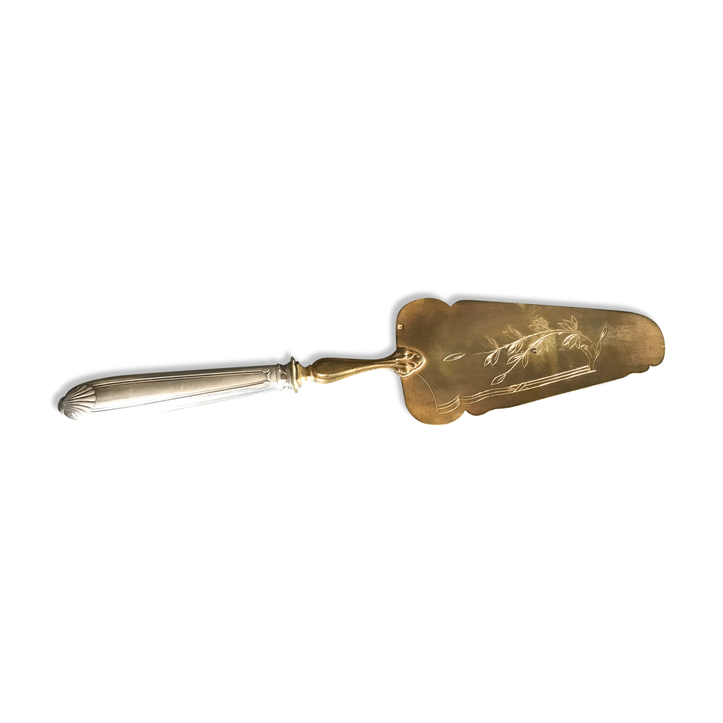 ANTIQUE SILVER PIE AND GOLDEN METAL SHOVEL in FÉRRÉOL-Boudat BOX