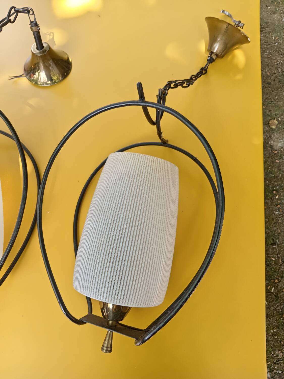 Pair of opaline glass pendant lights